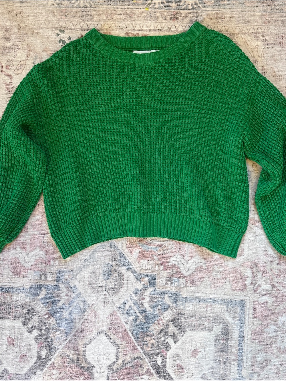 I Love Mr. Mittens Cropped Green Women's Pullover Sweater